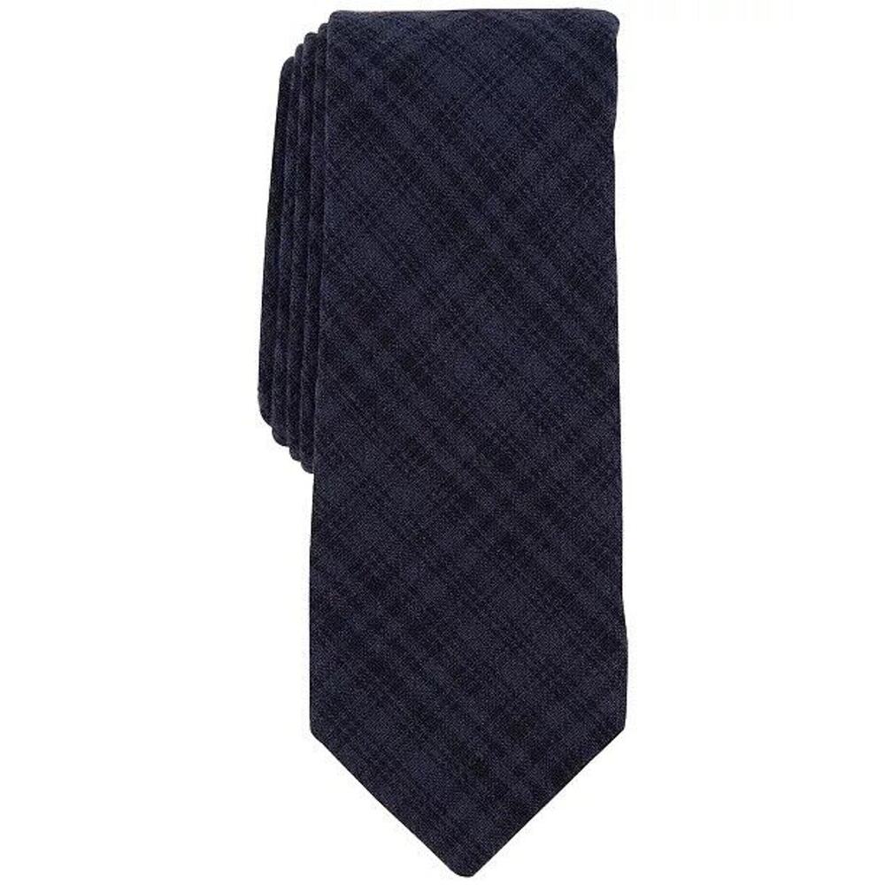 Bar III Men's Slim Skinny Neck Tie Navy Toto Plaid 2.5" Blade NWT